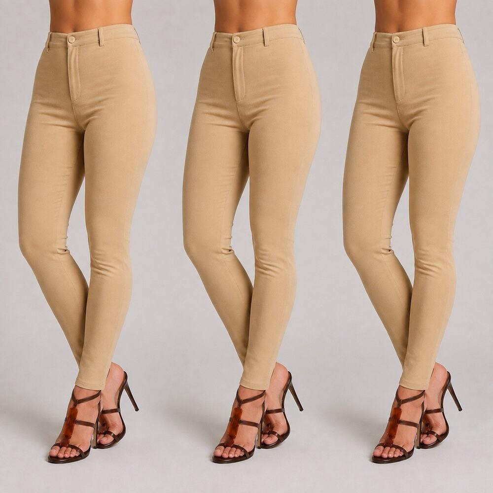 3 Pairs Women’s Khaki Beige Jeggings Skinny Jeans High-Rise Pants XL 16-18